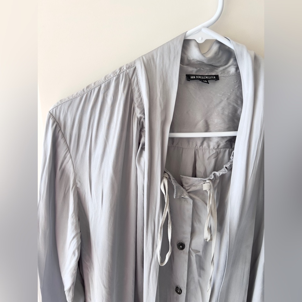 Ann Demeulemeester Silk Satin Tied Button Down Casual Relaxed Shirt Midi Dress - Picture 5 of 10